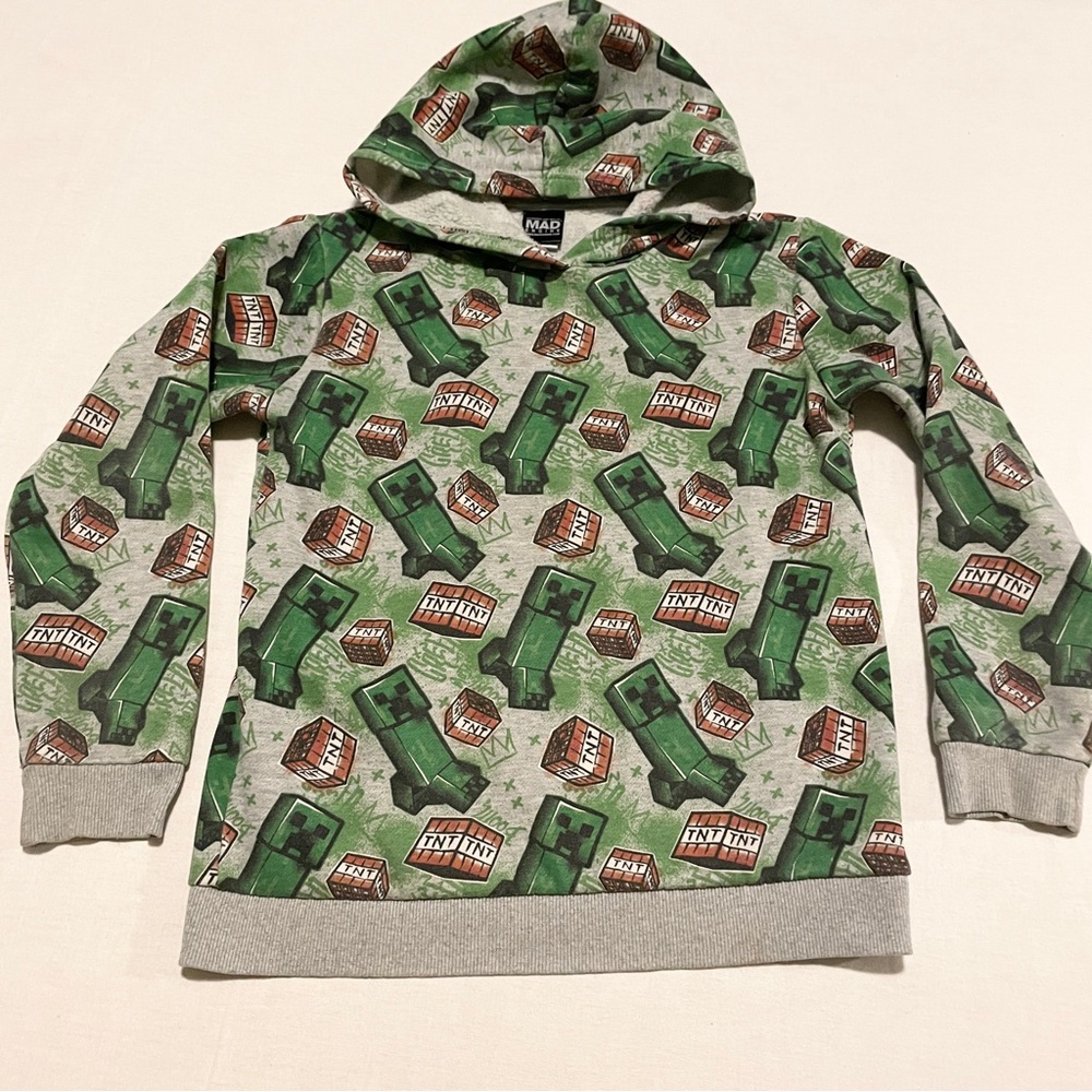 Mad Engine Minecraft Creeper & TNT Pullover Hoodie Size Large